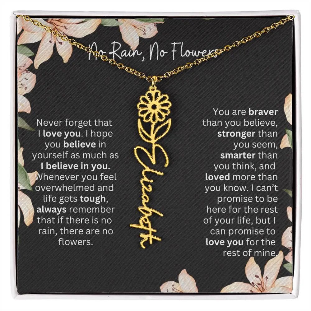 Birth Flower Necklace With Name I No Rain - No Flowers