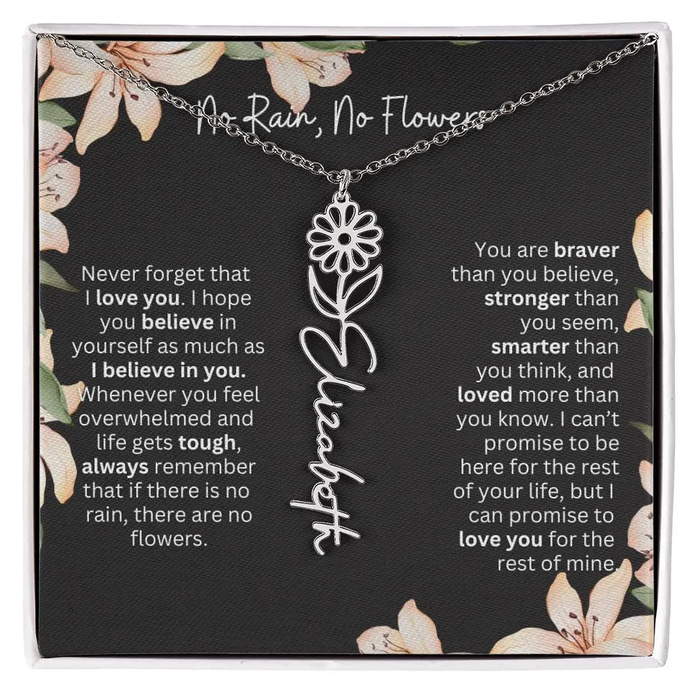 Birth Flower Necklace With Name I No Rain - No Flowers
