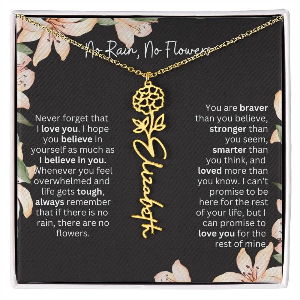 Birth Flower Necklace With Name I No Rain - No Flowers