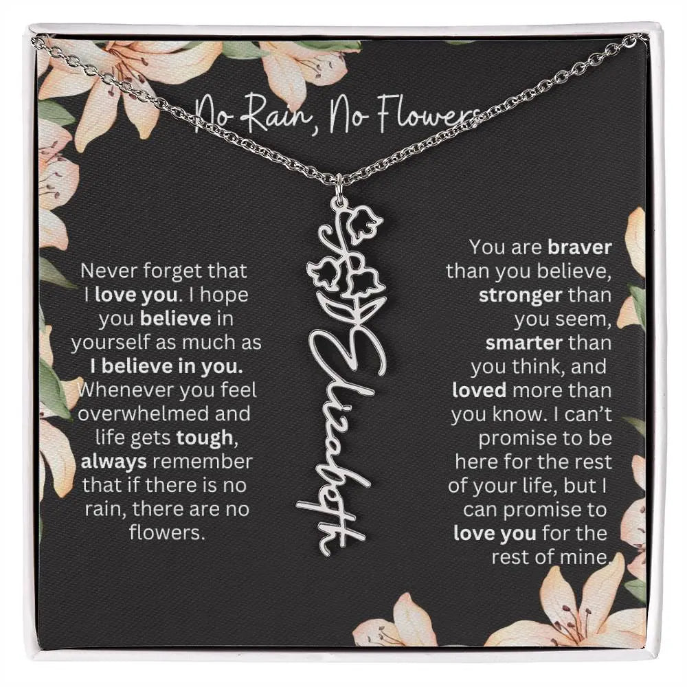Birth Flower Necklace With Name I No Rain - No Flowers