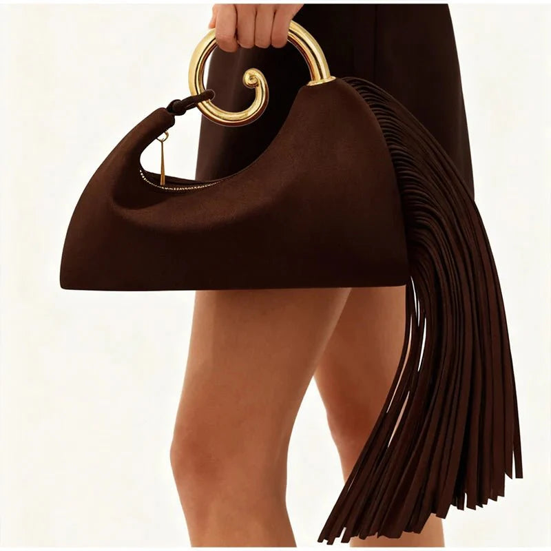 Boho Style Fringe Rivet Crossbody Bag