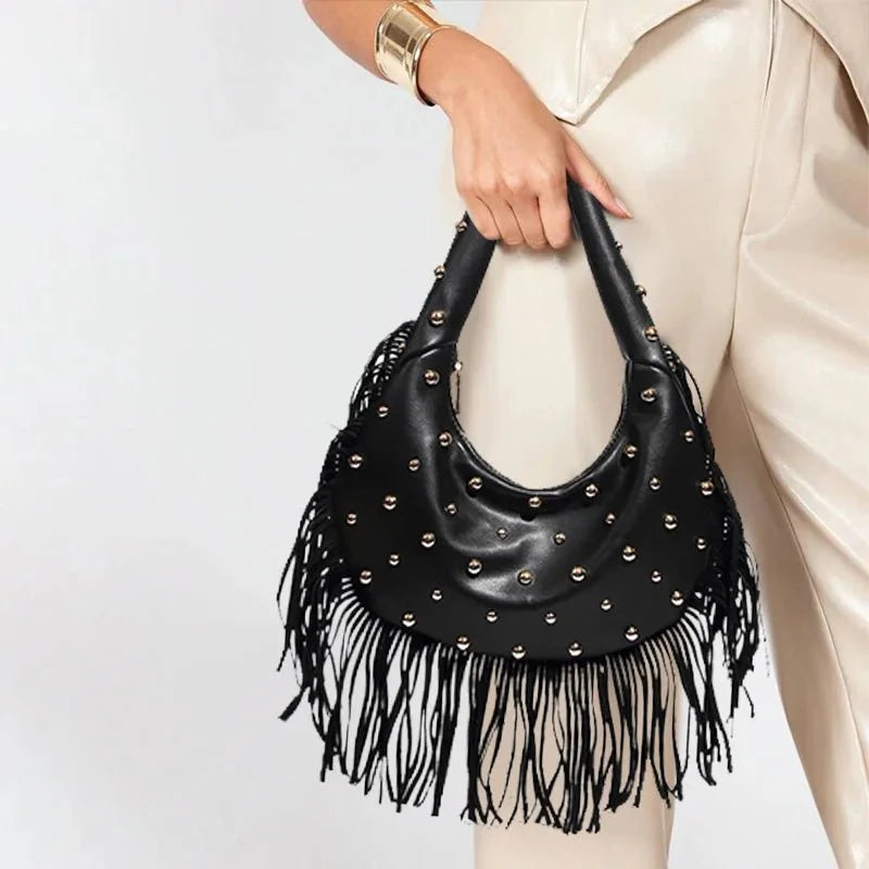 Boho Style Fringe Rivet Crossbody Bag