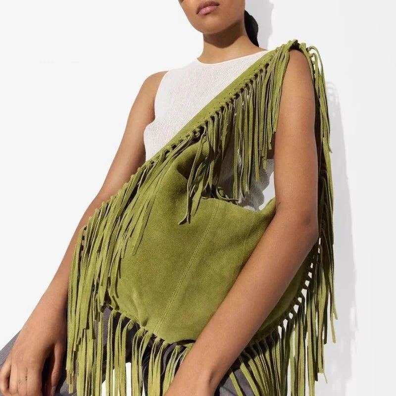 Boho Style Fringe Rivet Crossbody Bag