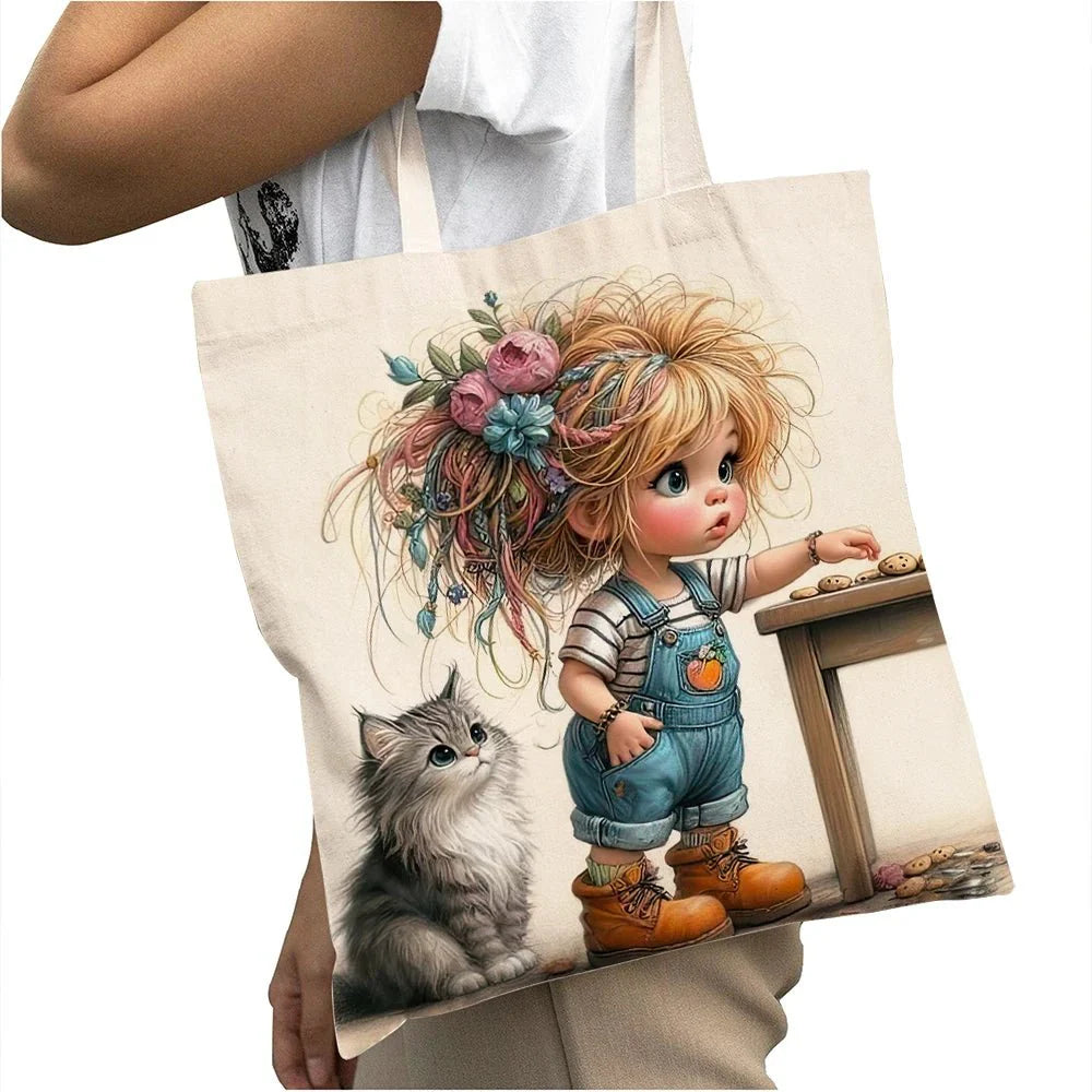 Cute Cartoon Girl Shopper Bags