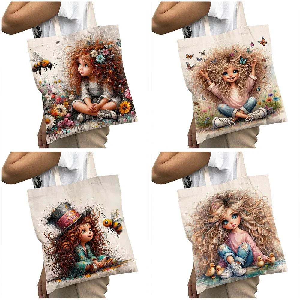 Cute Cartoon Girl Shopper Bags