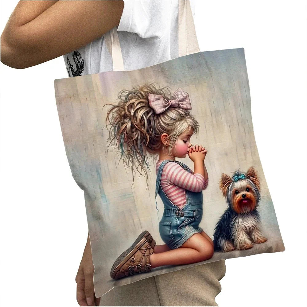 Cute Cartoon Girl Shopper Bags