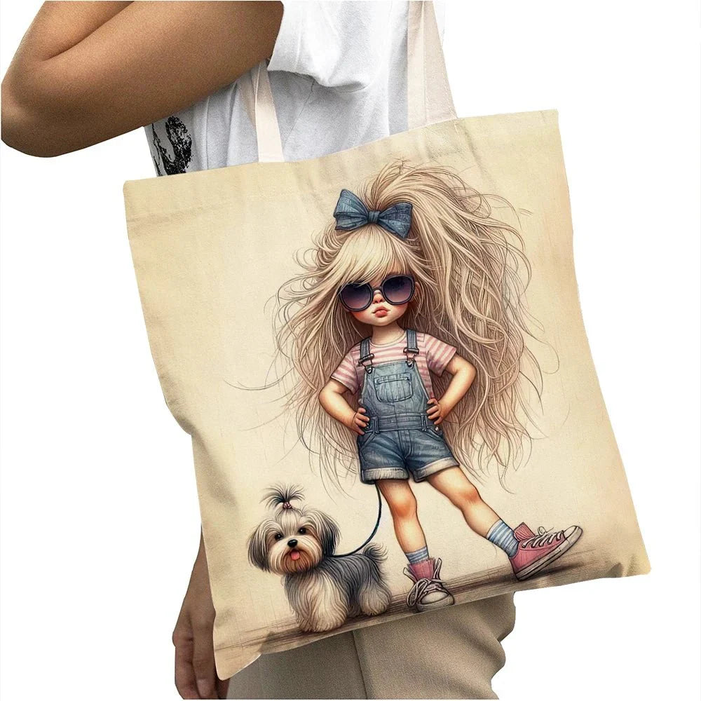 Cute Cartoon Girl Shopper Bags