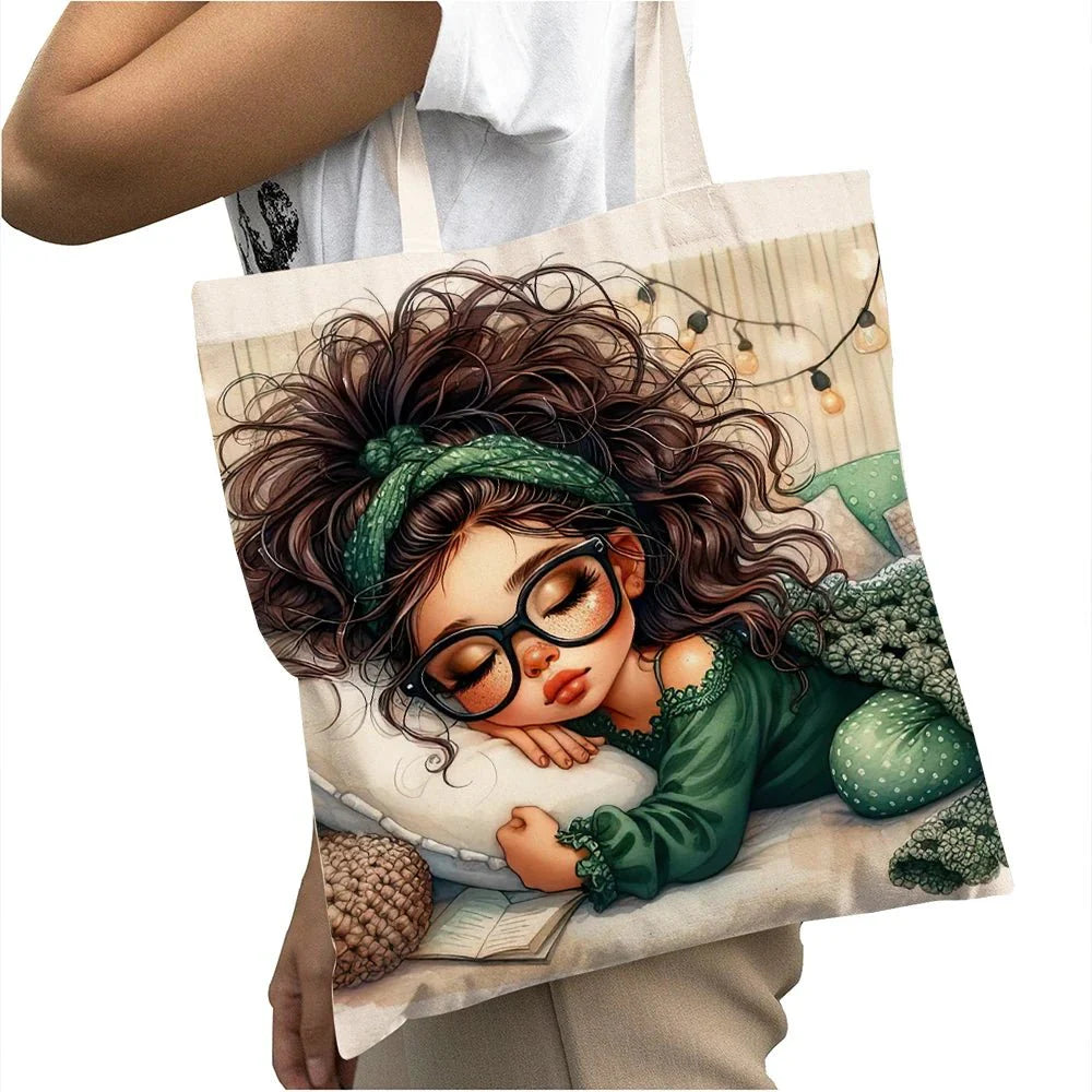 Cute Cartoon Girl Shopper Bags