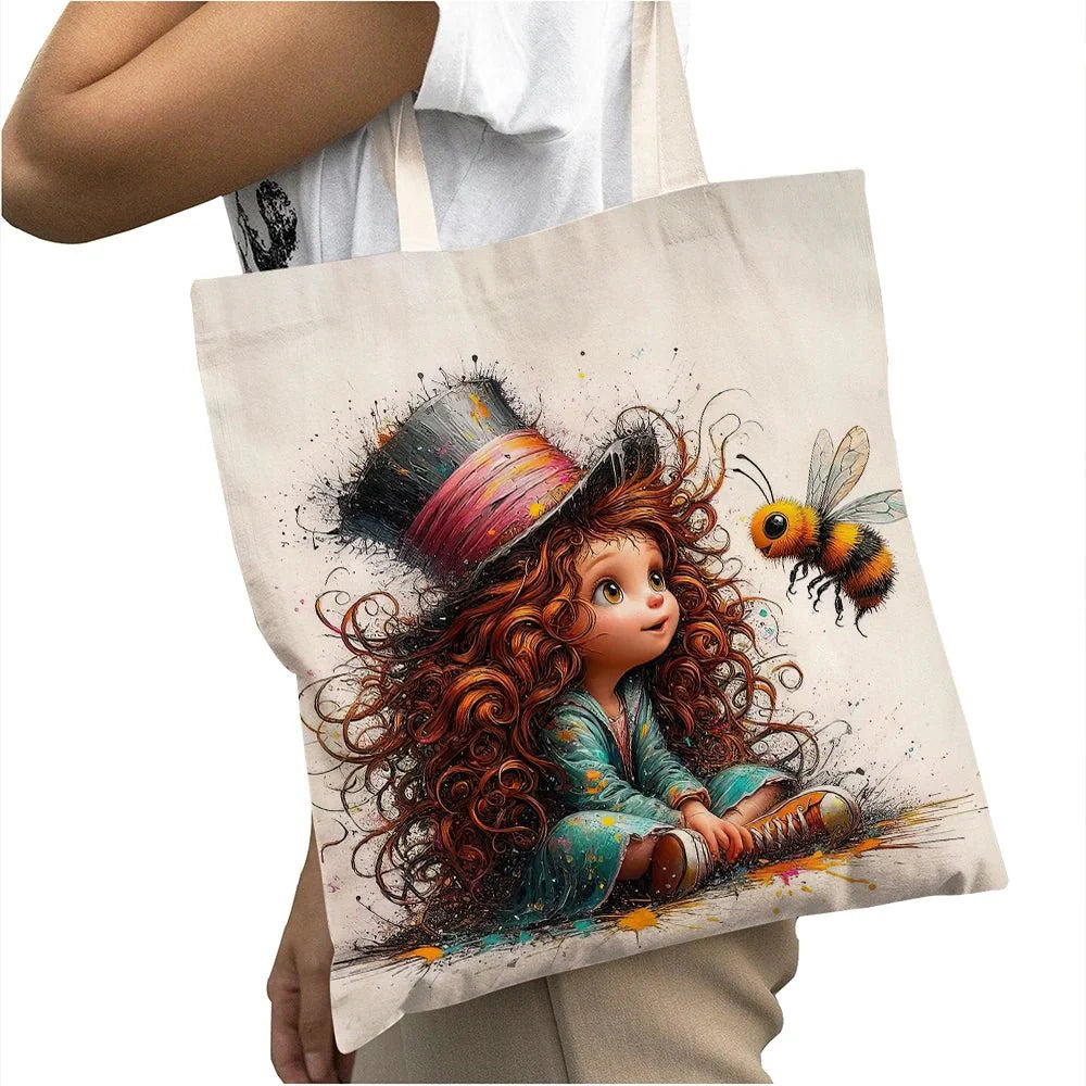 Cute Cartoon Girl Shopper Bags