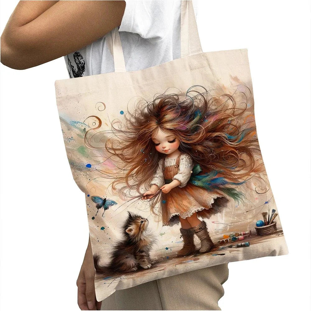Cute Cartoon Girl Shopper Bags
