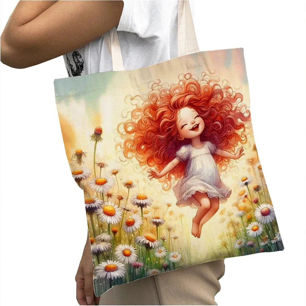 Cute Cartoon Girl Shopper Bags