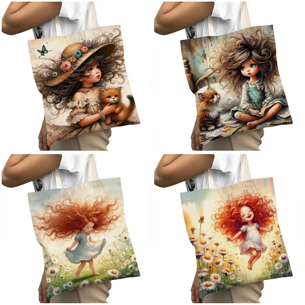 Cute Cartoon Girl Shopper Bags