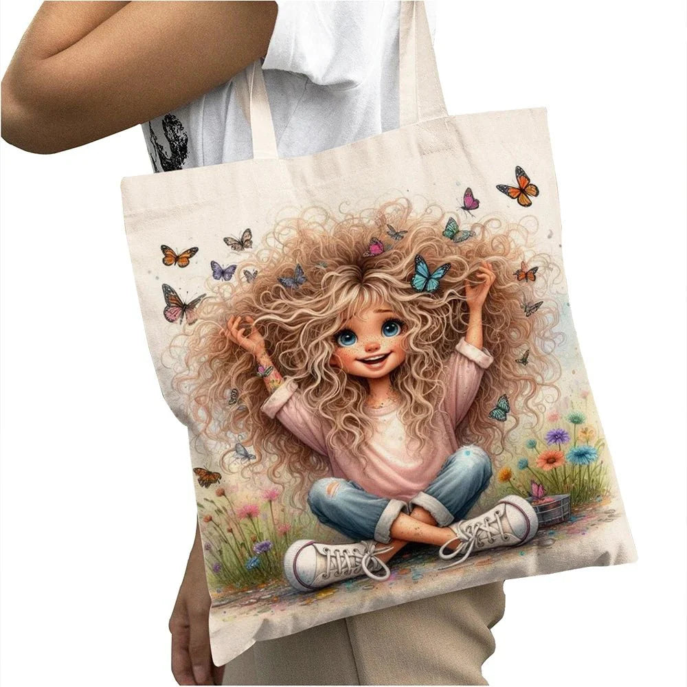 Cute Cartoon Girl Shopper Bags