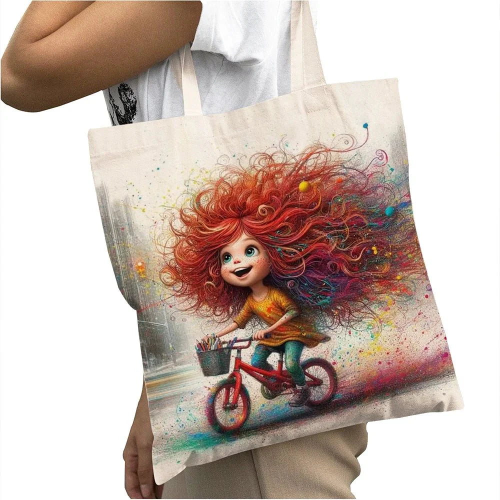Cute Cartoon Girl Shopper Bags