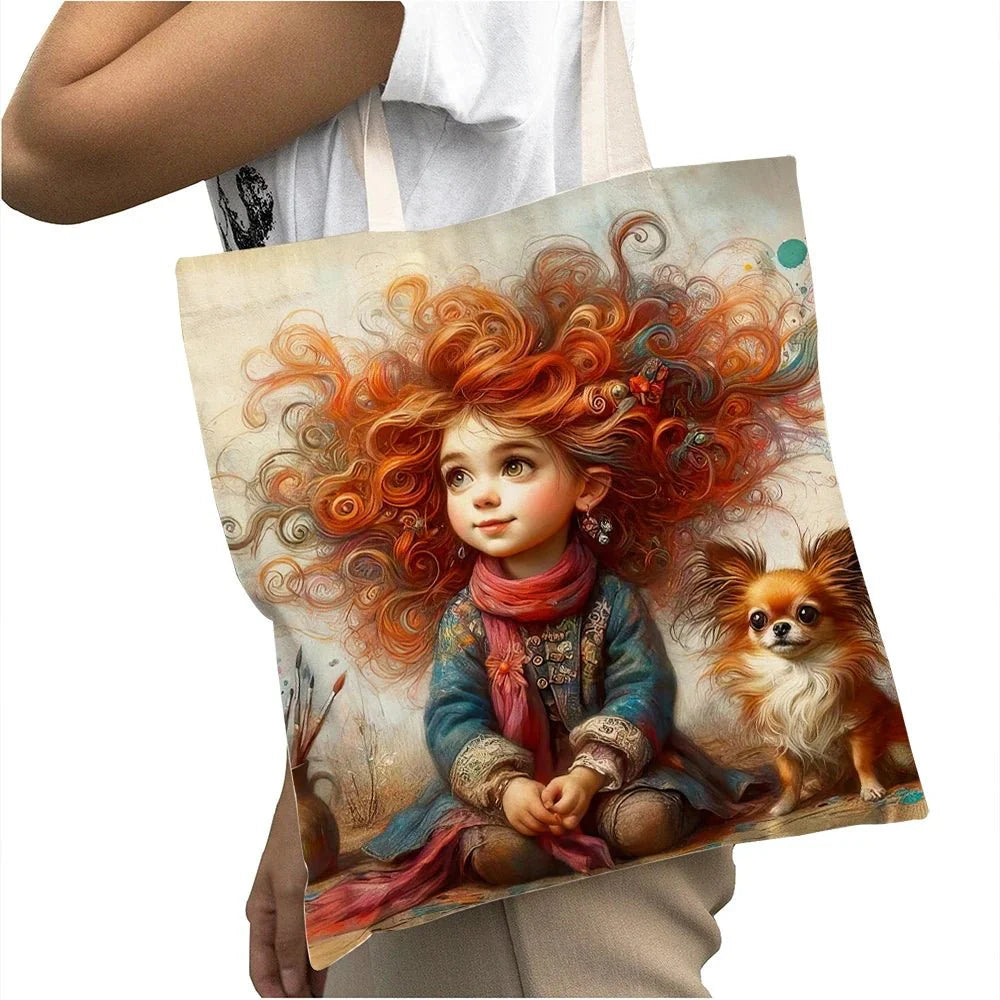 Cute Cartoon Girl Shopper Bags
