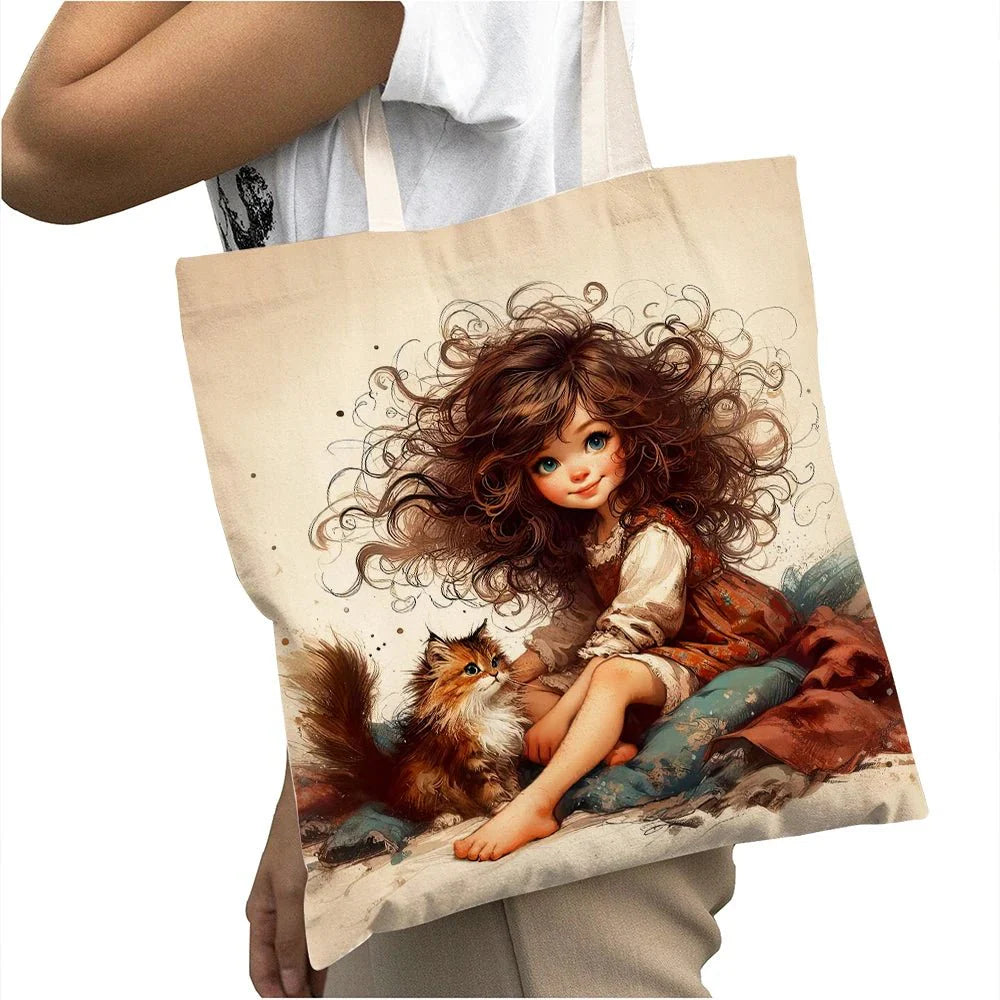 Cute Cartoon Girl Shopper Bags