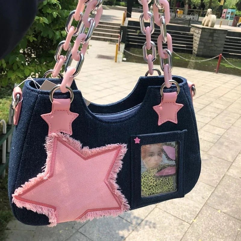 Denim Underarm Designer Handbag - Small Crossbody Bag