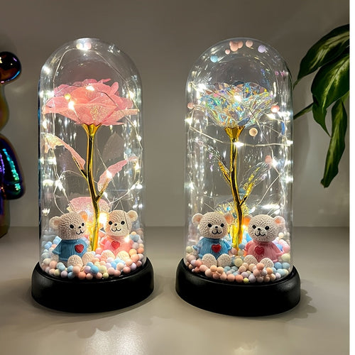 1pc Glow-in-the-Dark Rose Flower Decoration with LED-like Glow - Elegant Tabletop Centerpiece in Clear Dome, Battery-Powered (AAA Not Included) - Perfect Gift for Valentine's, Mother'S Day, Weddings, Birthdays, Christmas - Wo