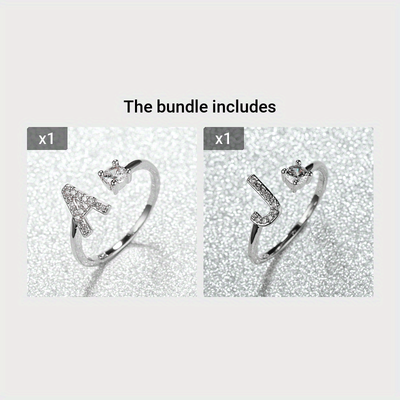 Popular Fashion Silvery AZ Letter Ring Initials Wedding Love Couple Rings Bridesmaid Gift