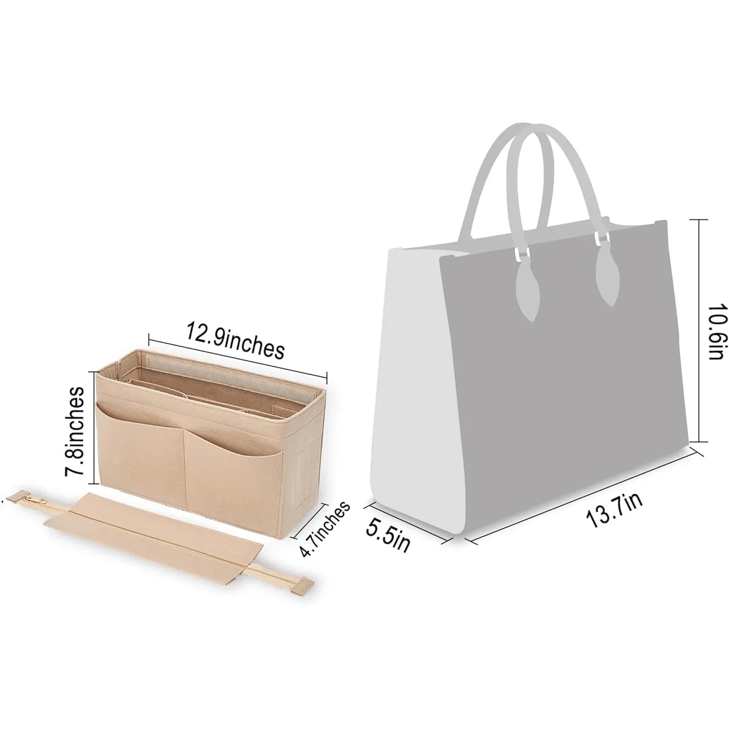 Felt Purse Organizer Insert Onthego MM Handbag Tote Bag