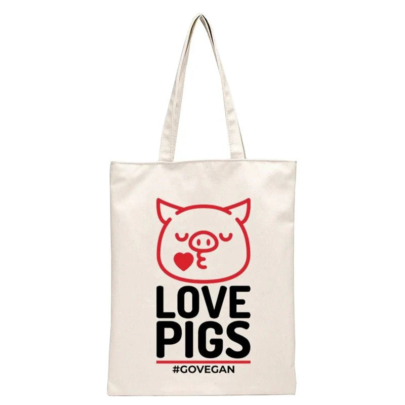 Vegan Women's Canvas Tote: Foldable & Reusable Eco Shopping Bags