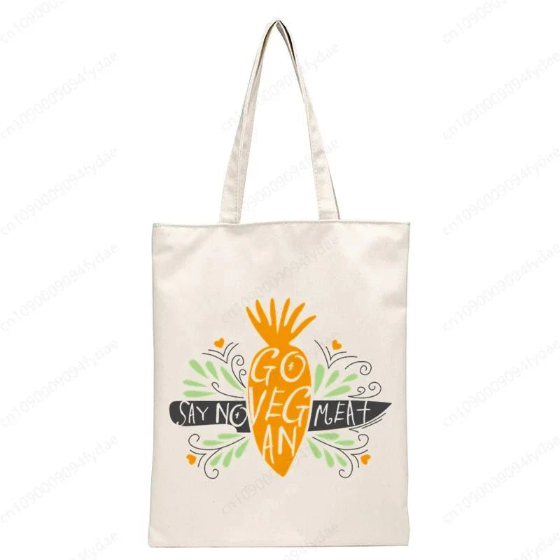 Vegan Women's Canvas Tote: Foldable & Reusable Eco Shopping Bags