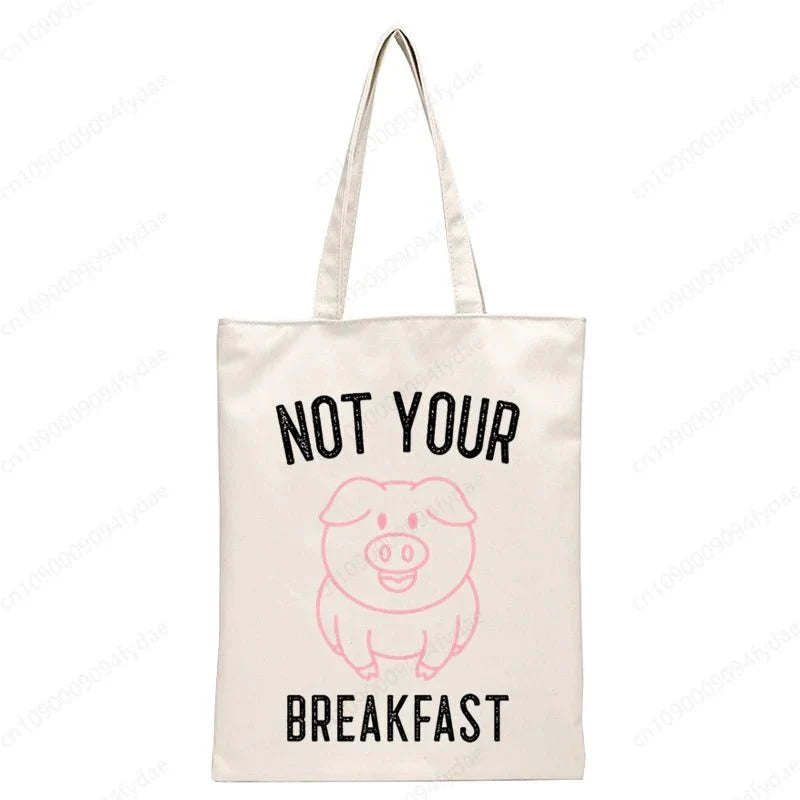 Vegan Women's Canvas Tote: Foldable & Reusable Eco Shopping Bags