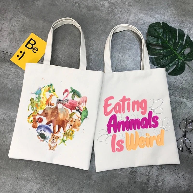 Vegan Women's Canvas Tote: Foldable & Reusable Eco Shopping Bags