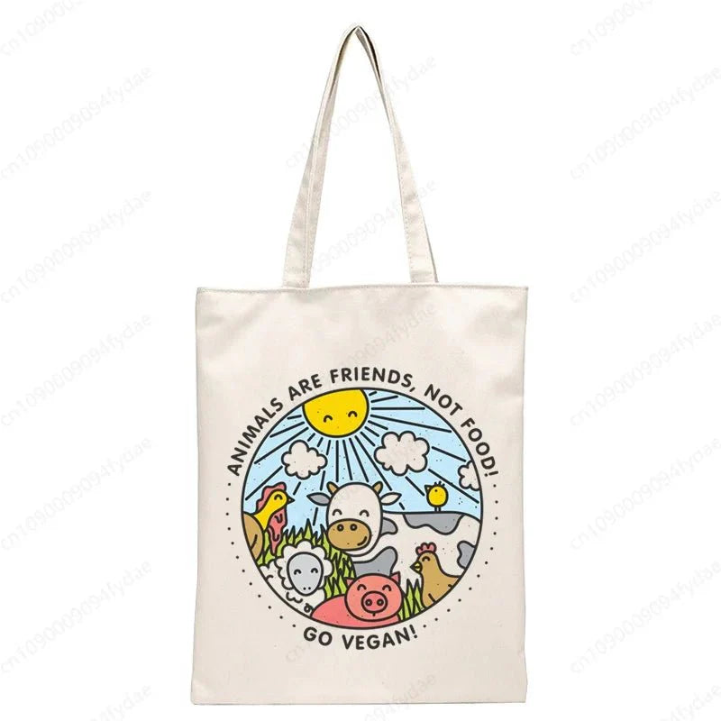 Vegan Women's Canvas Tote: Foldable & Reusable Eco Shopping Bags