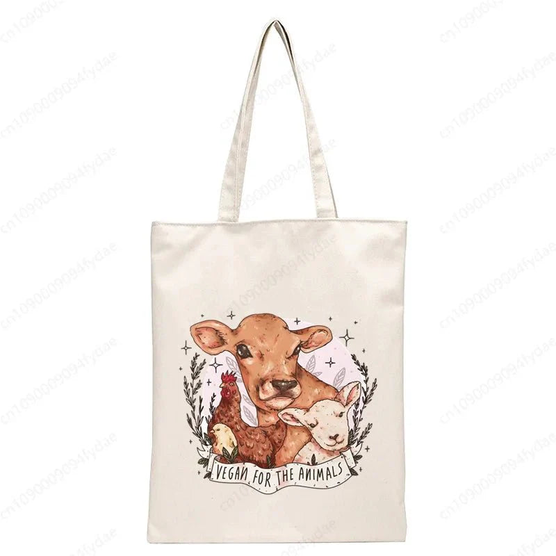 Vegan Women's Canvas Tote: Foldable & Reusable Eco Shopping Bags