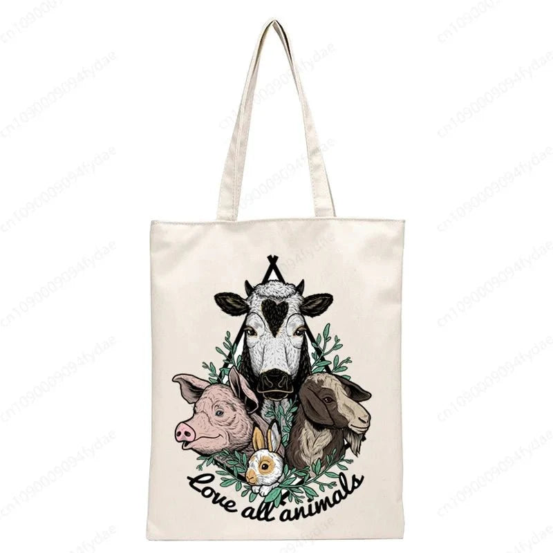 Vegan Women's Canvas Tote: Foldable & Reusable Eco Shopping Bags