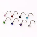 316L Surgical Steel Screw Nose Ring with Prong Set Gem