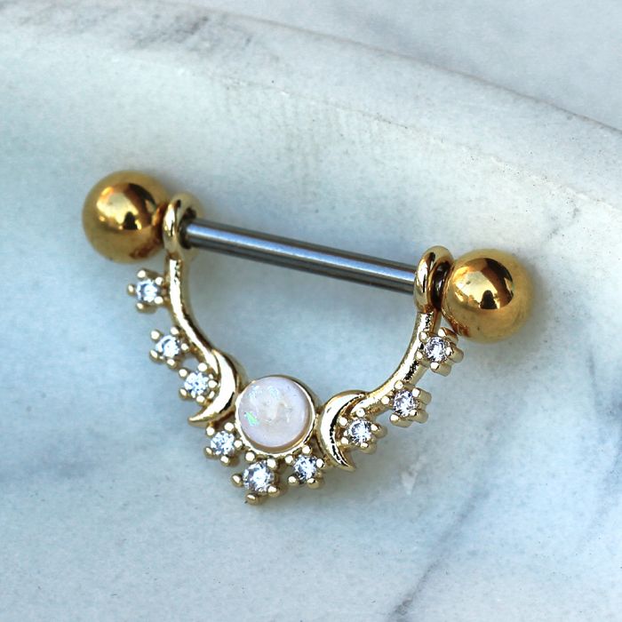 Gold Plated Multi Jeweled Moon and Stars Nipple Shield