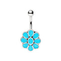 316L Stainless Steel Teal Blue Flower Navel Ring