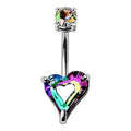 316L Stainless Steel Rainbow Hollow Heart CZ Navel Ring