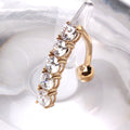 14Kt Yellow Gold Navel Ring with Top Down 5 Round Gems