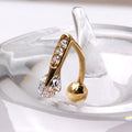 14Kt Yellow Gold Navel Ring with Top Down Multi Round Gems