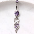 316L Surgical Steel Gemmed Navel Ring with Elegant Heart Spiral Dangle