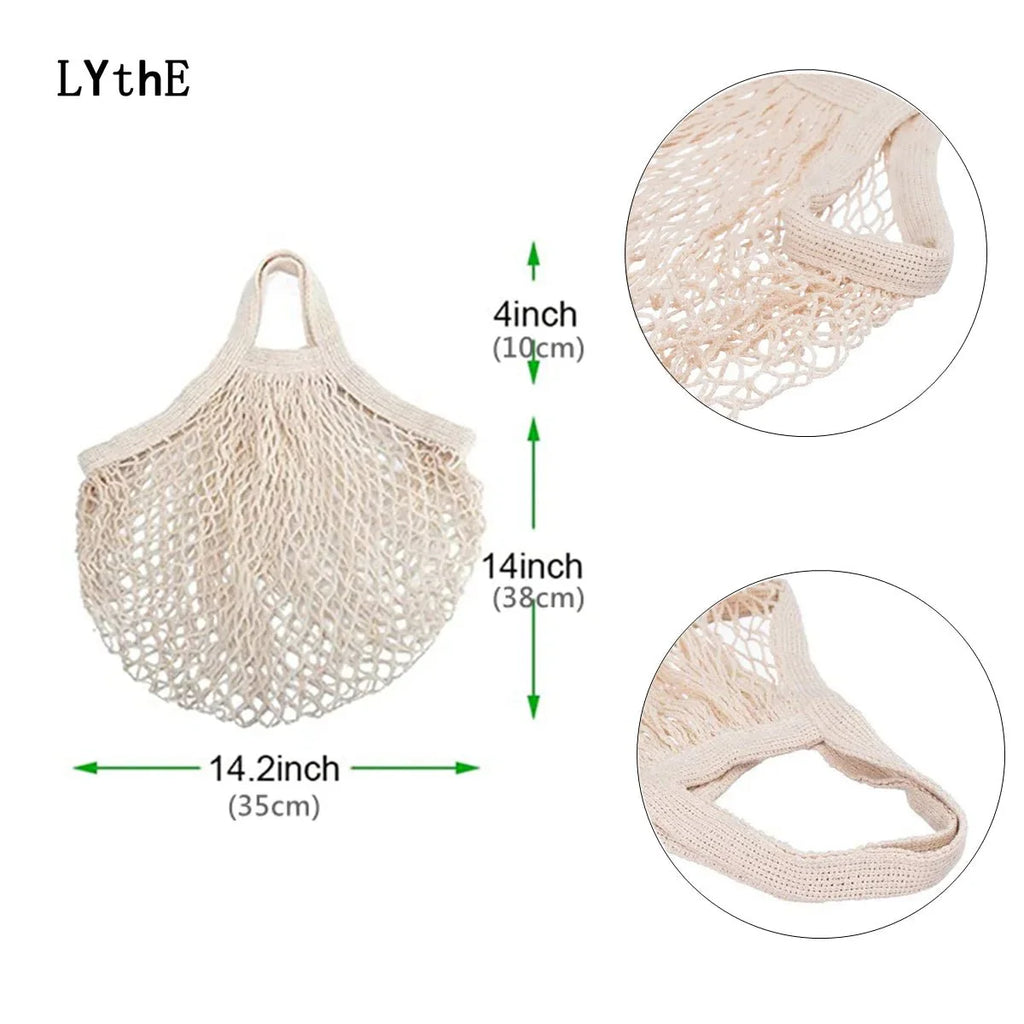 Organic Cotton Mesh Tote Bags Portable Net and String