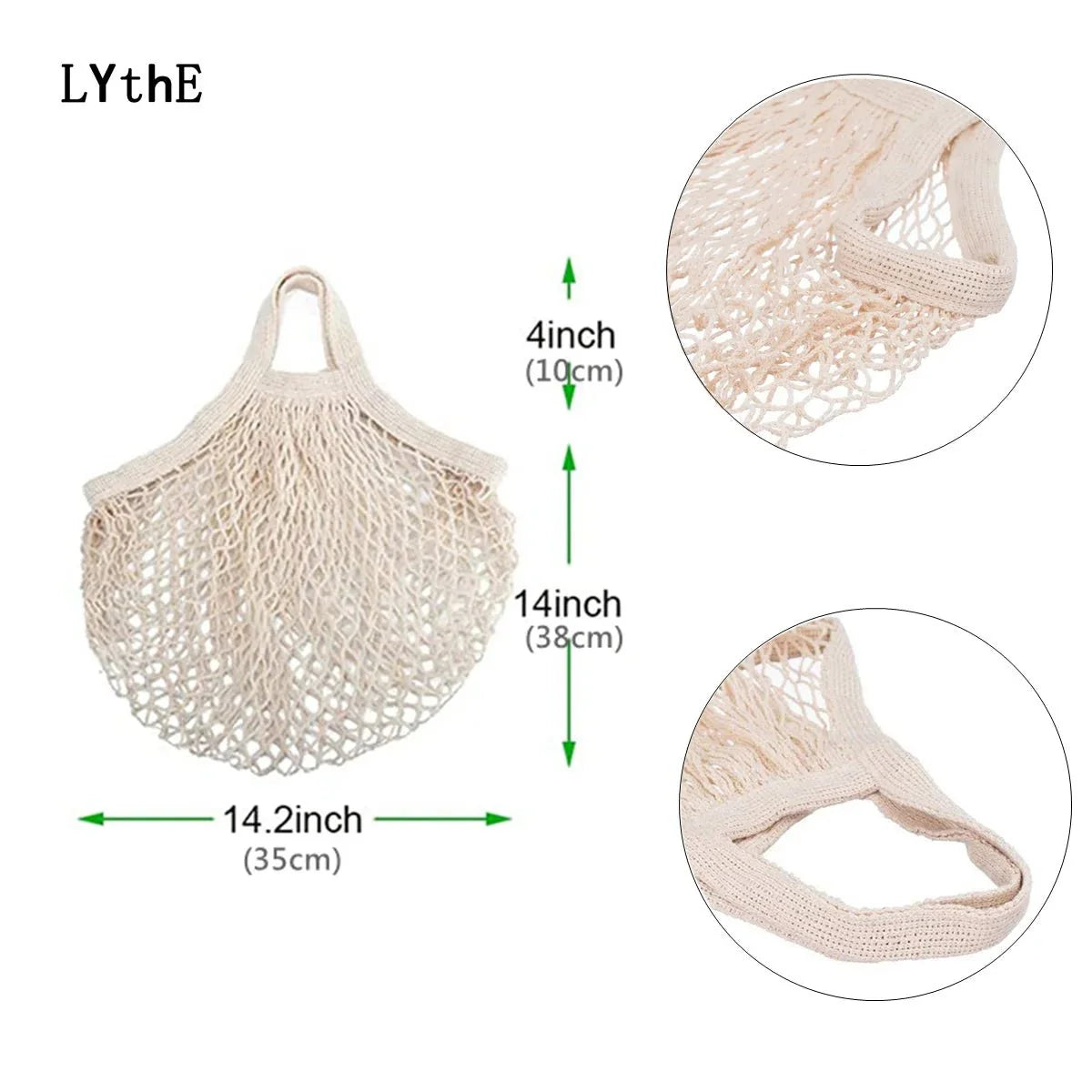 Organic Cotton Mesh Tote Bags Portable Net and String