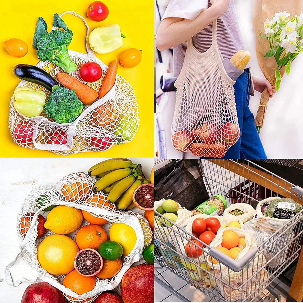 Organic Cotton Mesh Tote Bags Portable Net and String