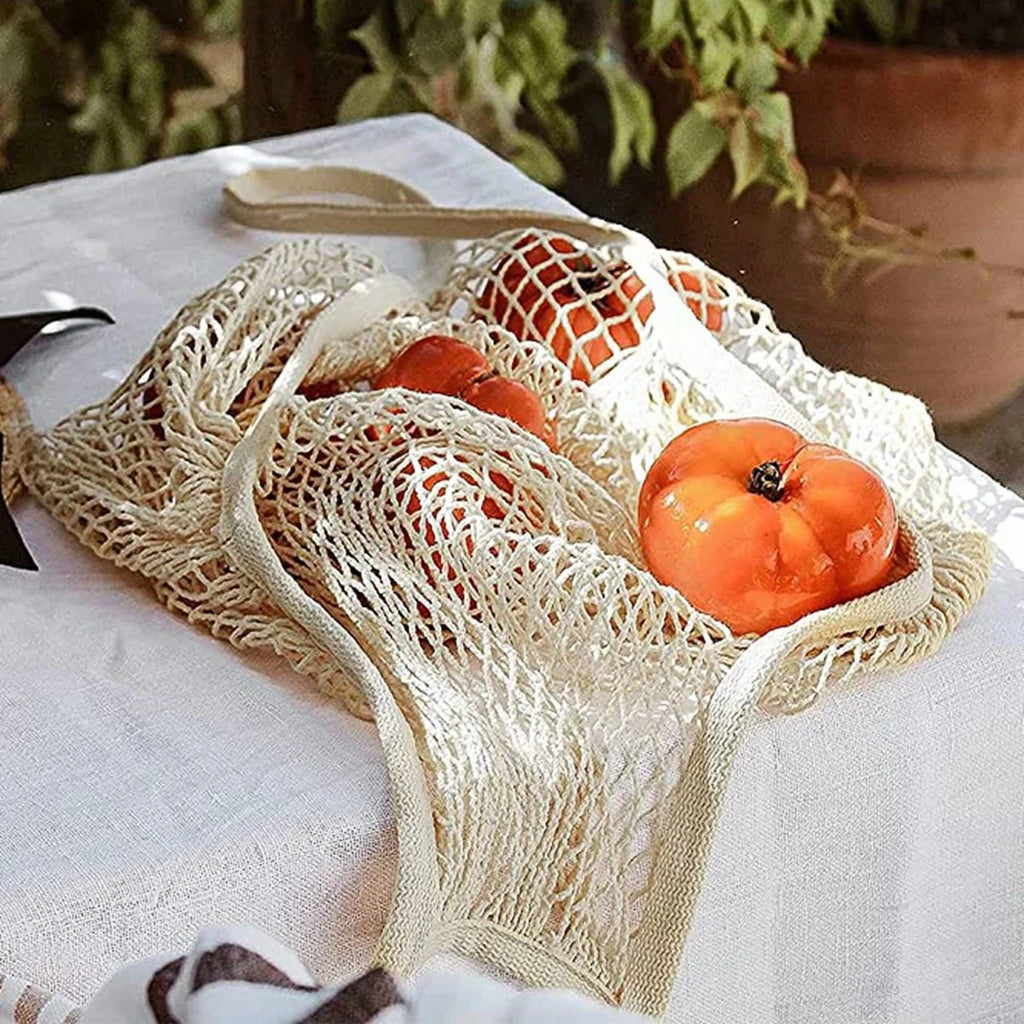 Organic Cotton Mesh Tote Bags Portable Net and String
