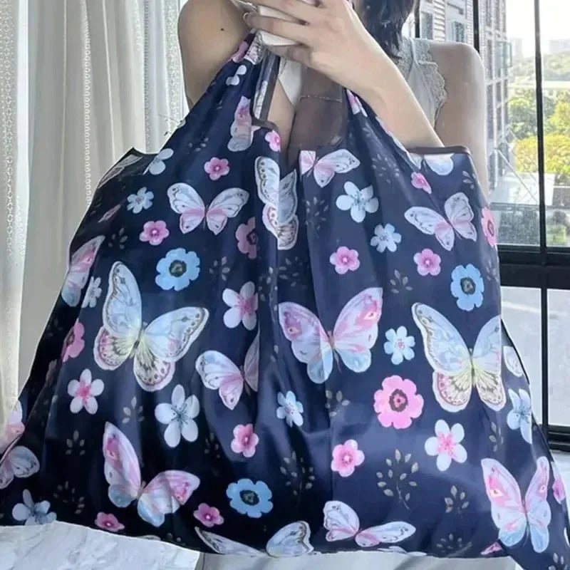 Portable Folding Shopping Bag Butterfly Flower Printing