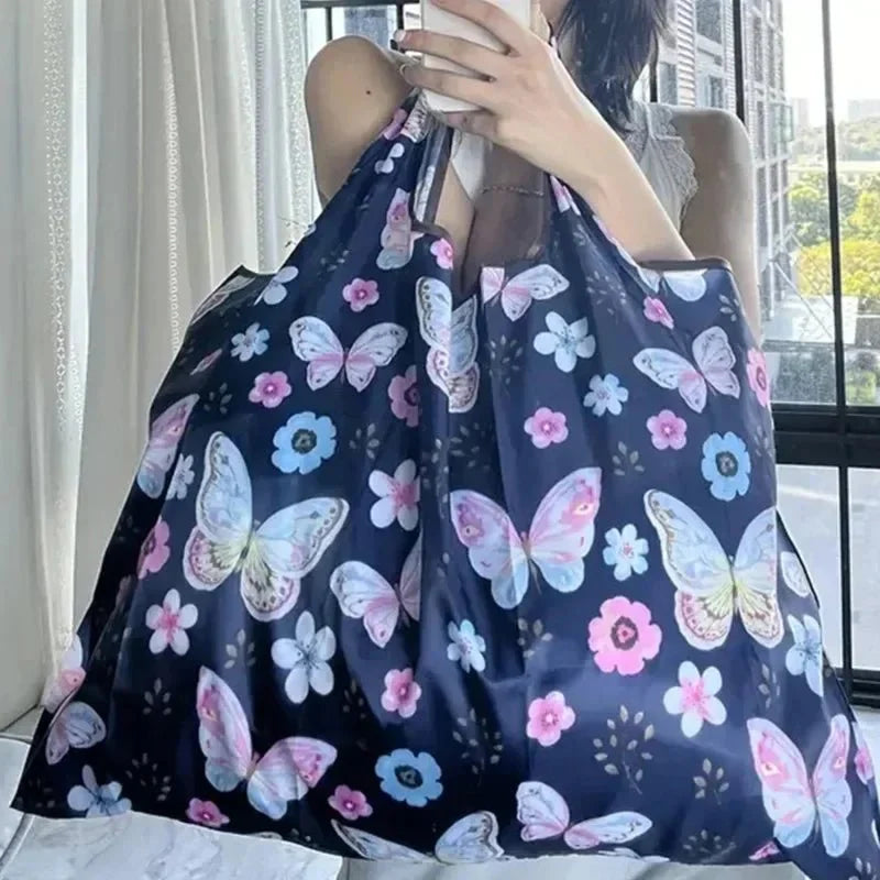Portable Folding Shopping Bag Butterfly Flower Printing