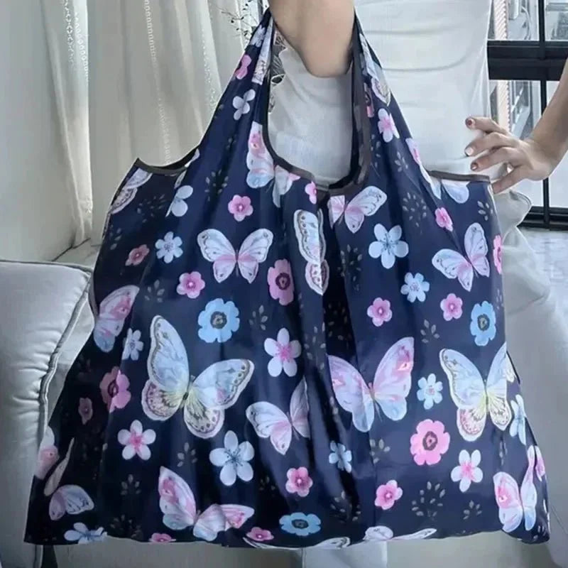 Portable Folding Shopping Bag Butterfly Flower Printing