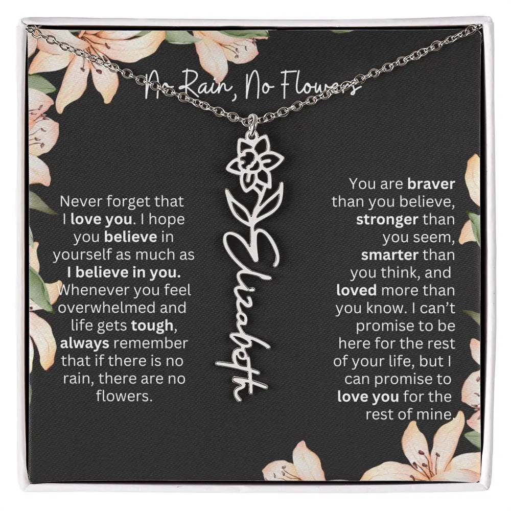 To My Daughter Necklace From Dad I Birth Flower Necklace With Name I No Rain - No Flowers