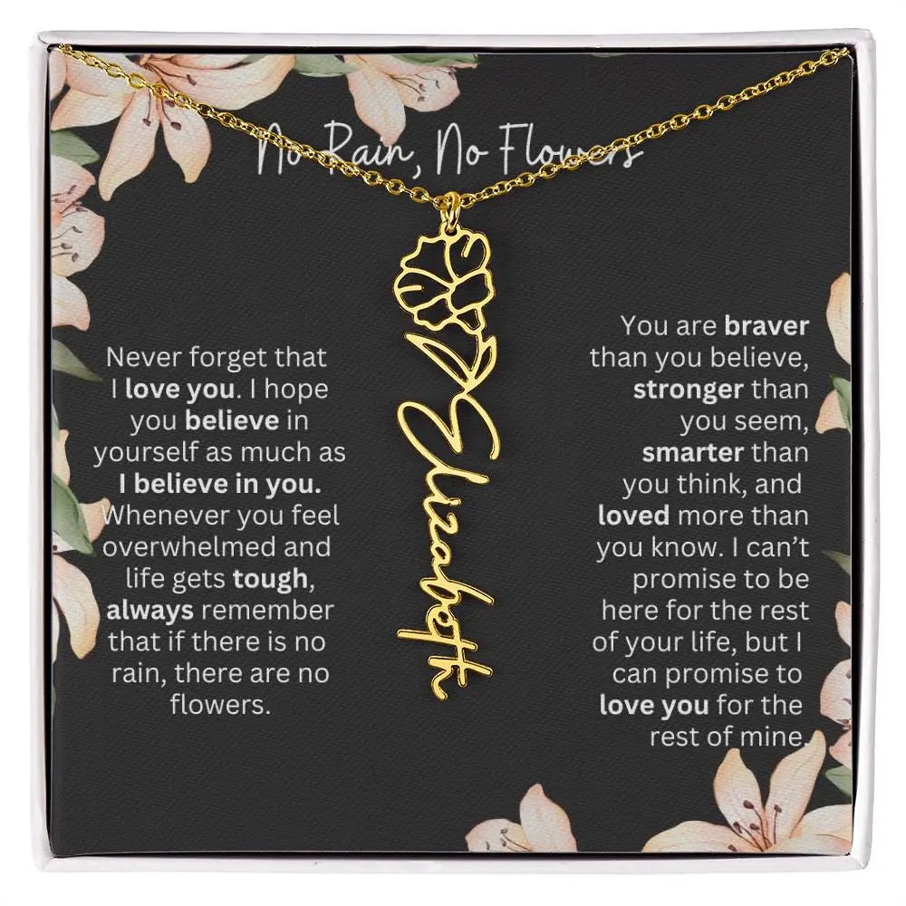 To My Daughter Necklace From Dad I Birth Flower Necklace With Name I No Rain - No Flowers